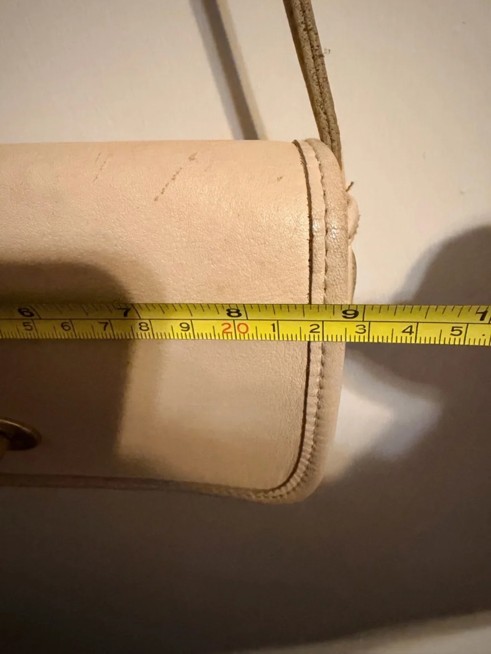 Vintage Cream Leather Crossbody Bag Minimal Flap‎ Neutral Classic Purse